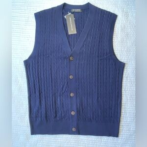 Kallspin V-neck Cable Knit Sweater Vest Blue Men's Large